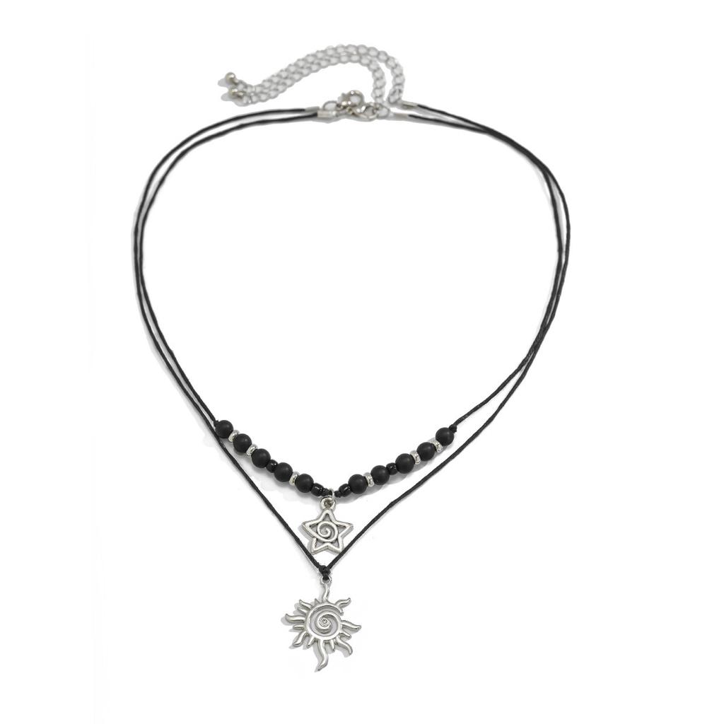 Vintage Sun Star Pendant Necklace Necklace Simple Frosted Stone Beaded Neck Chain