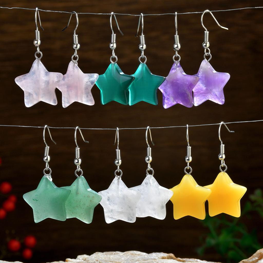 1pair Bohemian Colorful Natural Stone Waterdrop Earrings Women Droplet Shaped Dangle Ear Jewelry Party Gift
