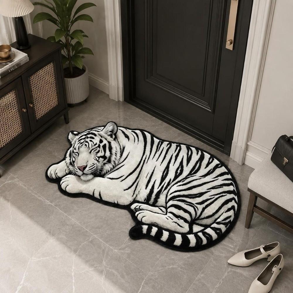 Diatomite Tiger Shape Rug Non-slip Irregular Bath Rug Tiger Floor Mat Home Entrance Decor