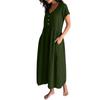 Women's Fashionable Color Cotton And Linen Round Neck Short Sleeved Pocket Casual Loose Beach Vacation Dress