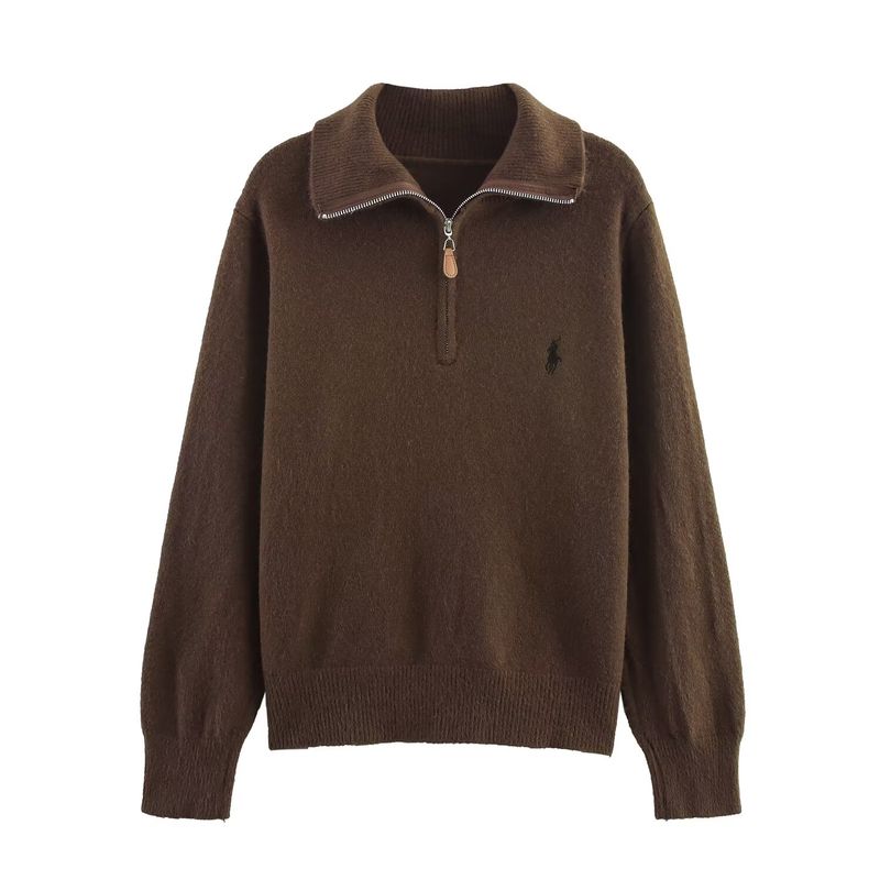 Za New Arrival Women's Clothing ZR Fashion Style Export Fashion All-Match Minimalist Embroider Zipper Pullover Knitwear