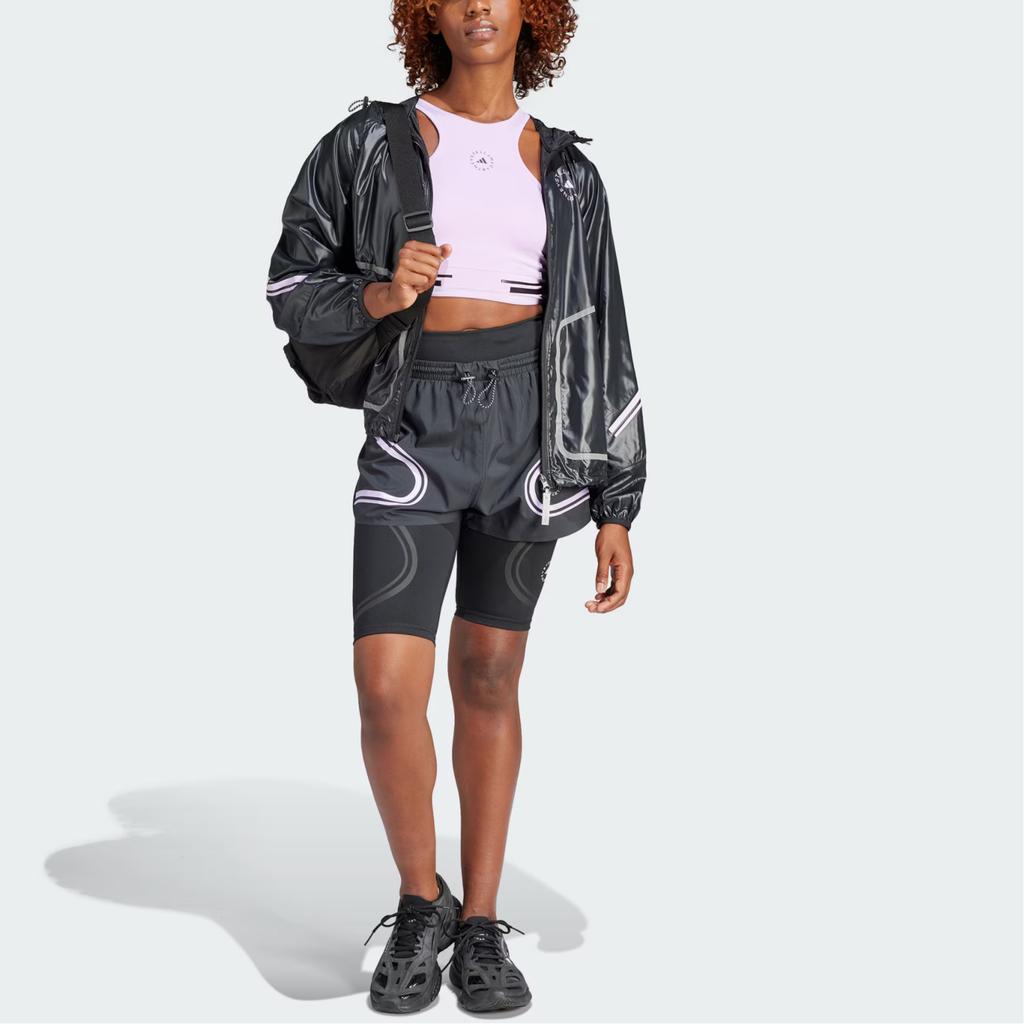 Adidas X Stella McCartney Letter Logo Print Zip-Up Hooded Jacket Women Jacket Black White IN5041
