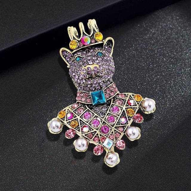 Vintage Full Rhinestone Bear King Brooches For Women Man Unisex Metal Colorful Animal Charm Brooch Pins Wedding Gifts