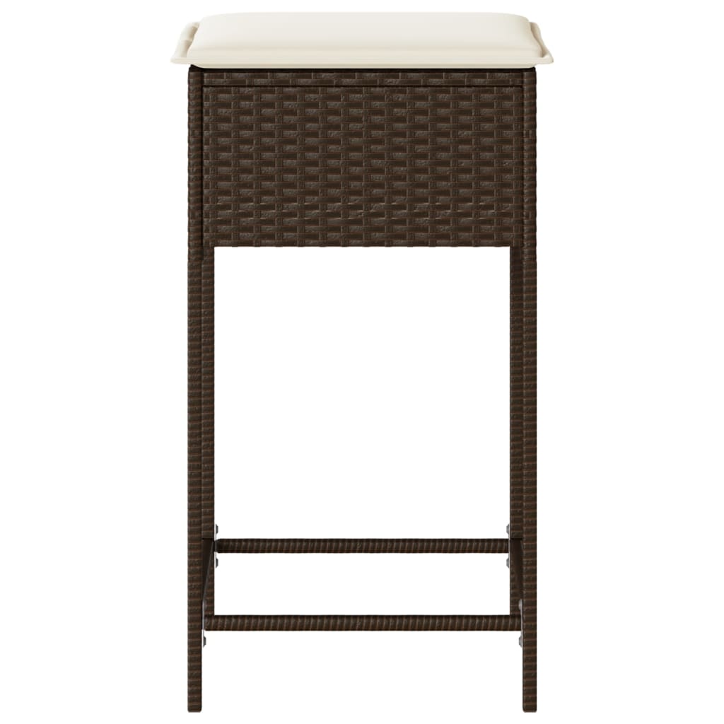 Garden Bar Stool with Cushions 2 pcs Brown Poly Rattan