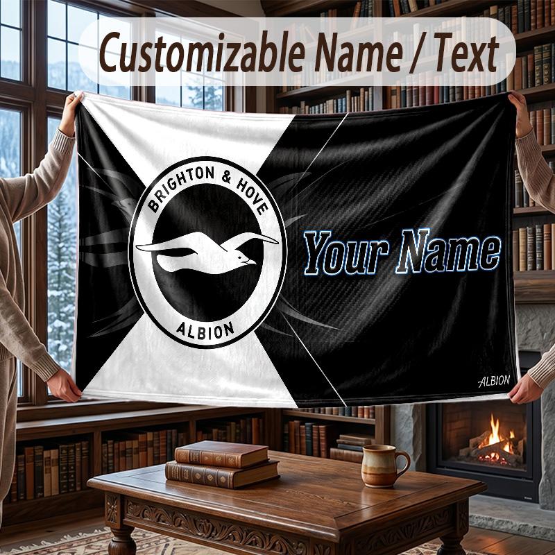 Custom Name Flannel Throw Blanket Brighton & Hove Albion Football Pattern Warm Home Decoration