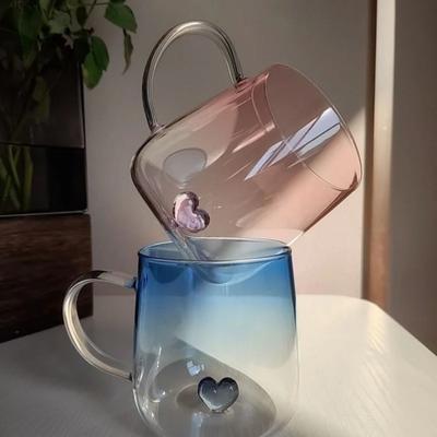 3D Láska Srdce Gradientní Skleněný Pohár Průhledný Párový Pohár pro Pár Nový Skleněný Hrnček na Kávu Kuchyně