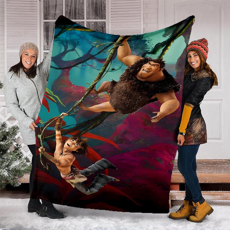 Coperta stampata a tema I Croods - Perfetta per divano, letto, viaggi e uso all'aperto | Lavabile in lavatrice, accogliente e resistente.