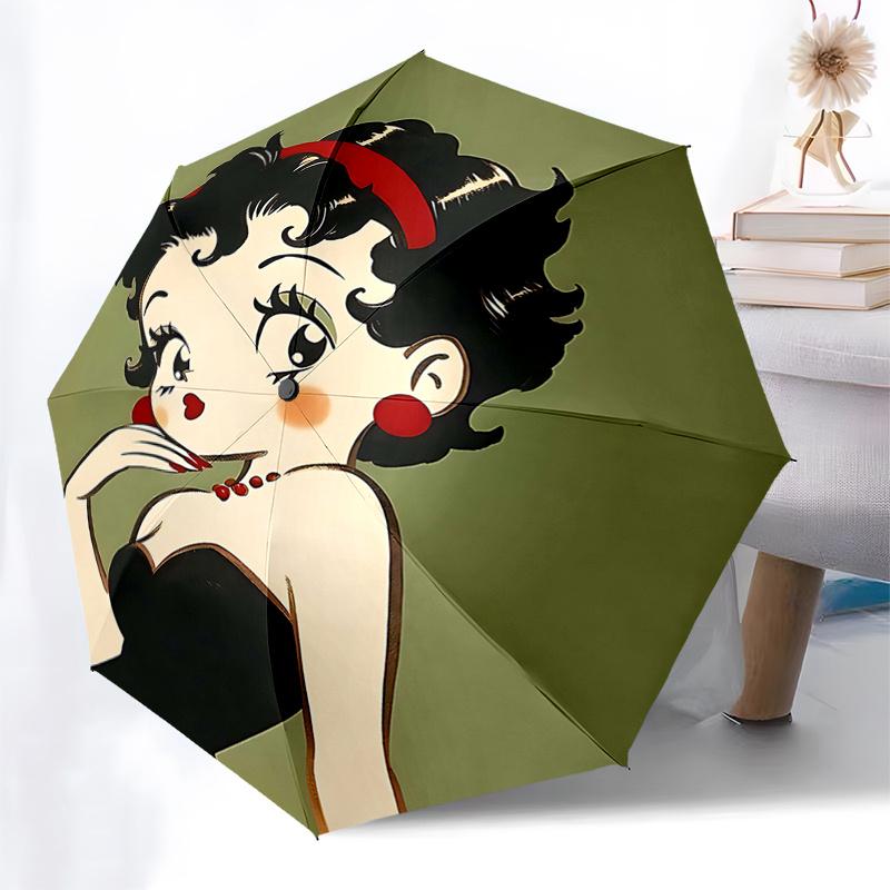 Betty Boop Automatic Opening/Closing Umbrella with 3-Fold Design and Iron Frame - Perfect Gift for Fans, Travelers, and Everyday Use0104305a