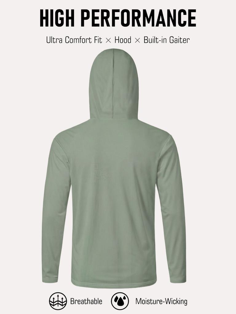 Men'S Outdoor Long Sleeve Hoodie with Mask Breathable Quick-Drying Stretchy Fishing Shirt Forest Fish Print Top