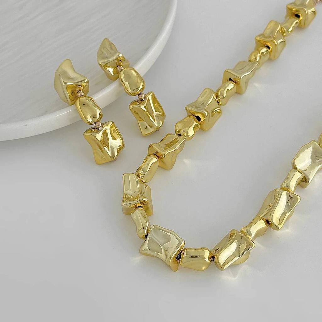 Salircon Vintage Chunky Necklace Irregular Geometric CCB Necklace Drop Earrings Jewelry Women Fashion Accessory Party Daily Wear