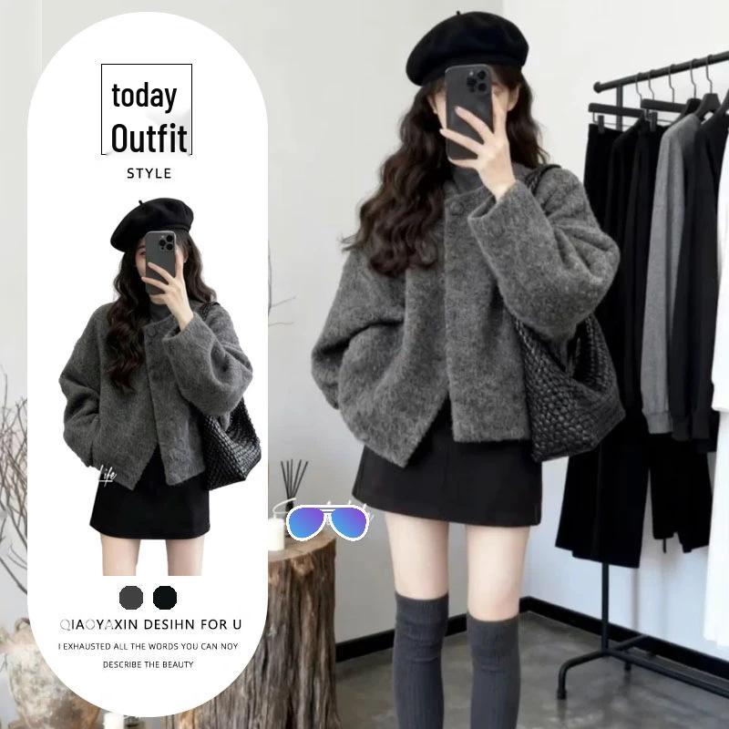 

Women s Deep Winter Grey Wool Coat - Unique 2025 Style Outerwear, Short Skirt Suit 2XL [Suggested 125-140 lbs]