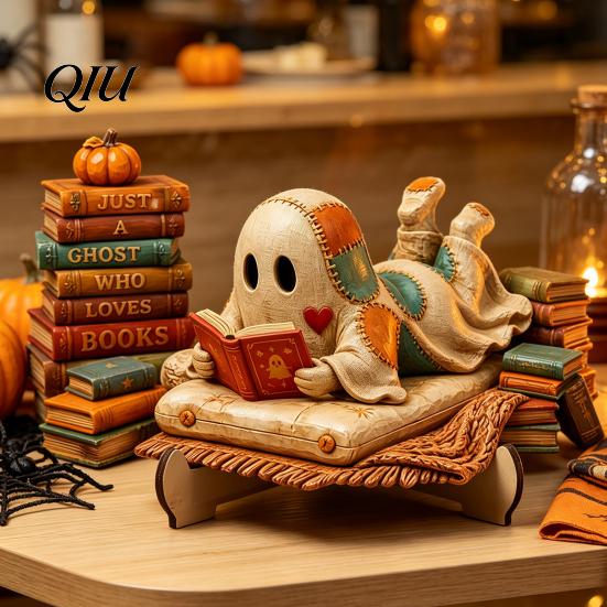 Creative Halloween Holiday Decor Cute Ghost Ornament, Cartoon Festive Wooden Statue, Theme Party Ornaments Ornament for Home Atmosphere Props