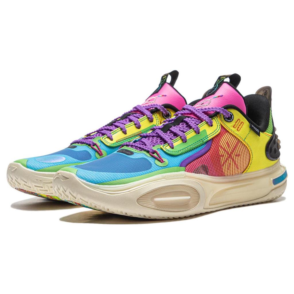 New LiNing All City 11 Cushioned Slip Resistant Low Top Basketball Shoes Men's Blue Yellow ABAT031-7