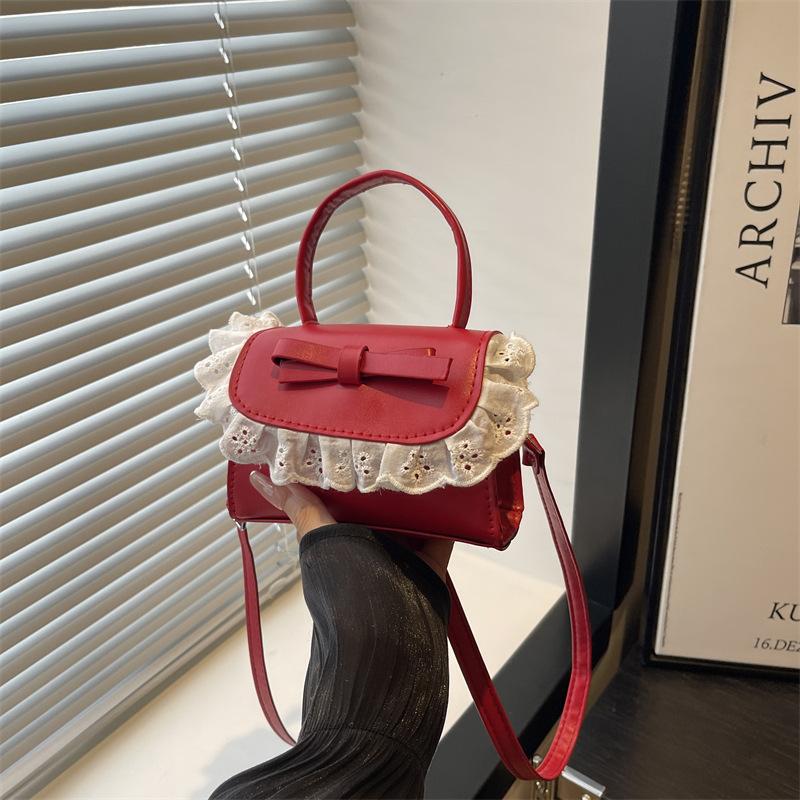 Bow Lace Pu Shoulder Bag Handbag Tote Commuter Bag Trendy All-Match Women'S Crossbody Casual Small Square Bag Girly Gift