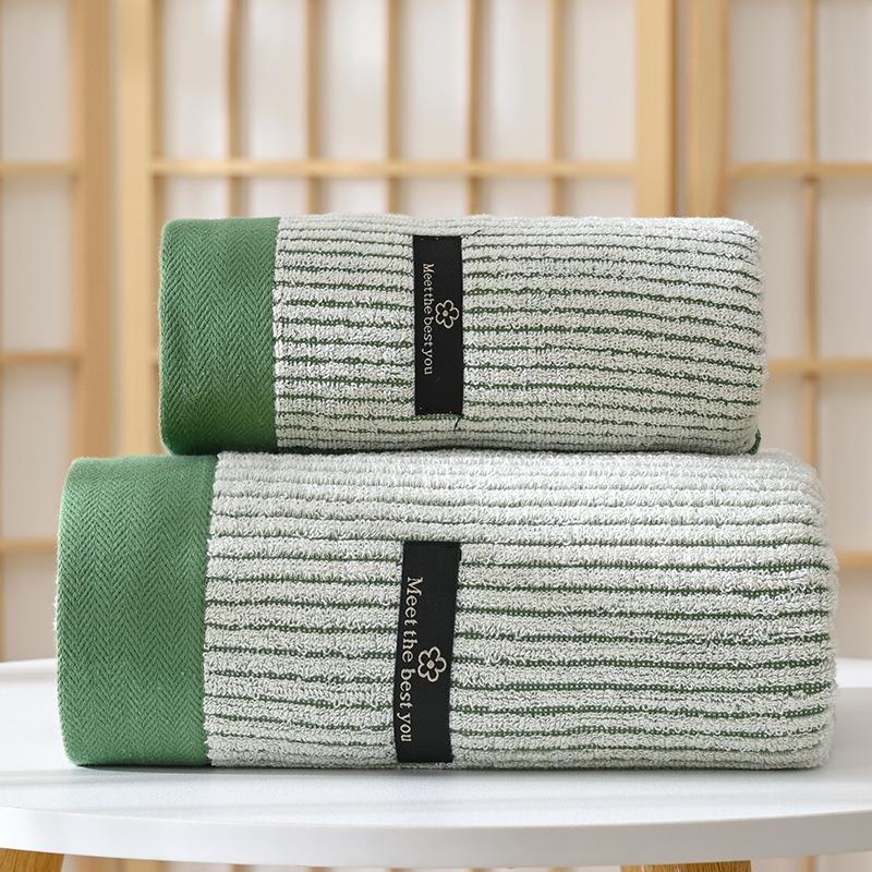 

2pcs/set Ultra Soft Combed Cotton Soft and Absorbent Household Pure Cotton Supermarket Gift Face Washing Bath Towel 70x140cm75x35&2pcs зелёный