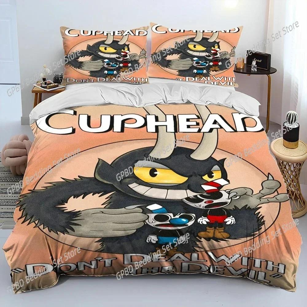 Cuphead E Mugman, Gioco 3D Nuovo Copripiumino Federa Set Biancheria da Letto Adulto Ragazzo Ragazza Decorazione Camera da Letto Bambini Singolo Matrimoniale Grande