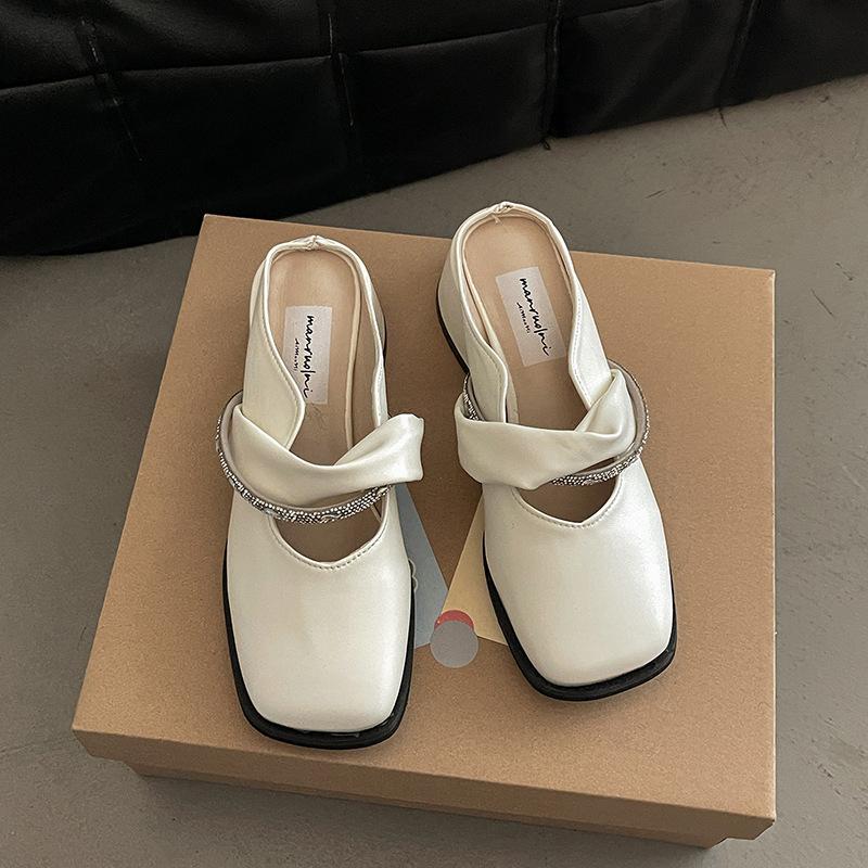 

Thick heel bag head cool slippers new fashion with skirt wedge half slippers summer outer wear leather shoes 40 бежевый