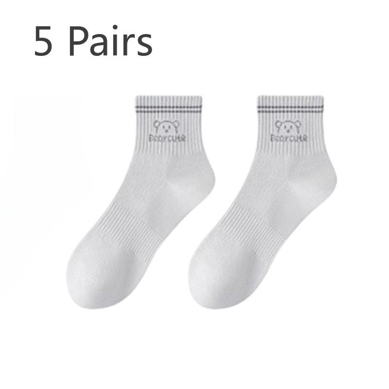 5 Pairs of Women's Spring and Summer Pure Cotton Deodorant Breathable Mesh Student Sports Tube Socks