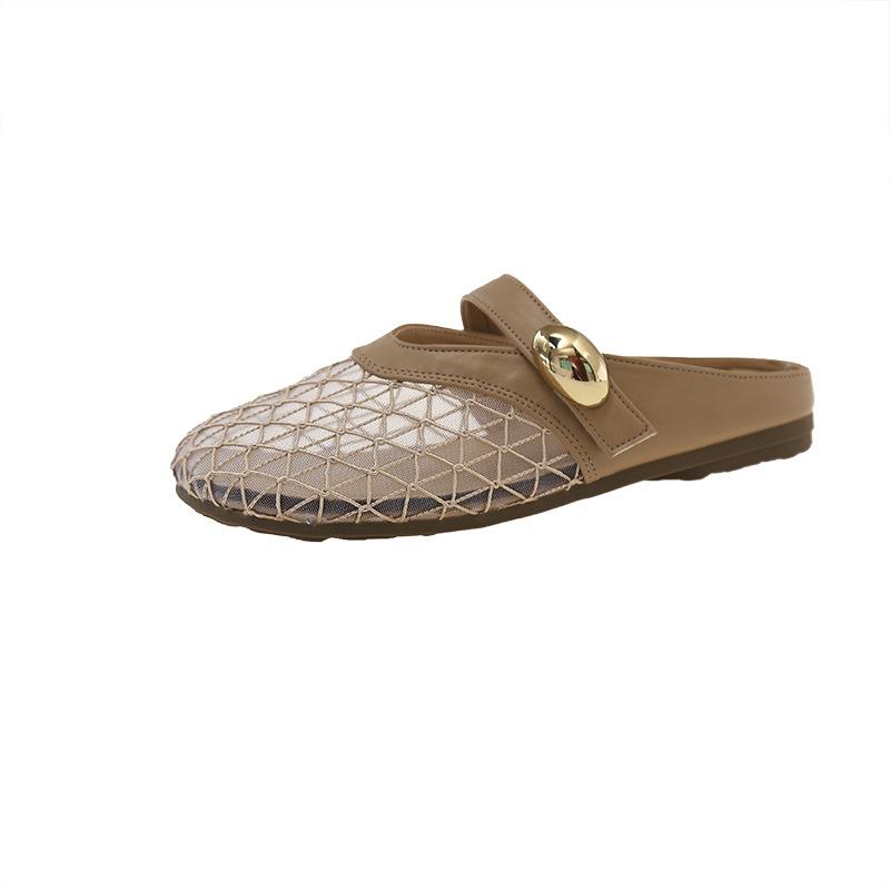 Mesh breathable fashion bag head half slippers women's summer new heelless thick heel lazy sandals