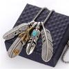 New Silver Color Taiko Chain Set Chain Style Turquoise Feather Necklace Women's Sweater Chain Fashion Jewelry Accessories Gifts