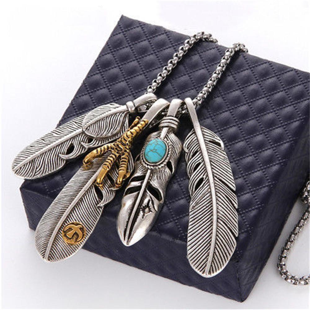 New Silver Color Taiko Chain Set Chain Style Turquoise Feather Necklace Women's Sweater Chain Fashion Jewelry Accessories Gifts