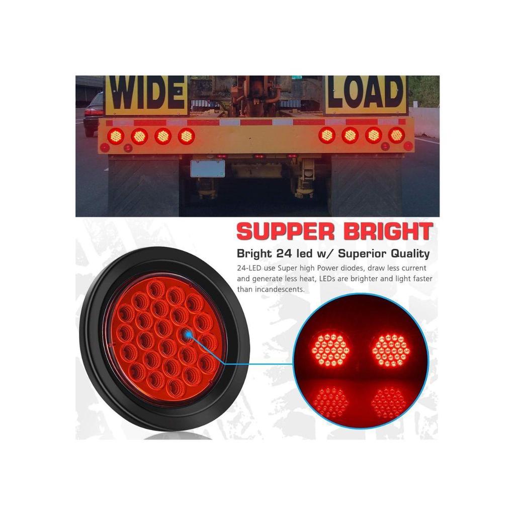 APSMOTIV 4" Round LED Trailer Tail Light 2PCS 24 LED Stop Turn Signal Brake Marker Clearance Trailer Real Light for Trucks Trailer RV Waterproof