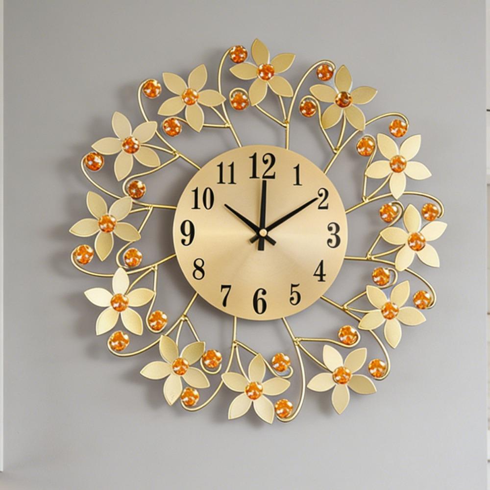 Metal Frame Wall Clock Iron Flower Wall-mounted Clock Elegant Decorative Clock Kitchen