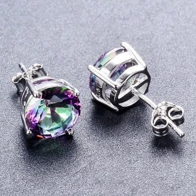 Huajie Women's Inlaid Brilliant Zircon Dazzling Colors Earring Stud Simple Office Female Delicate Ear  Trendy