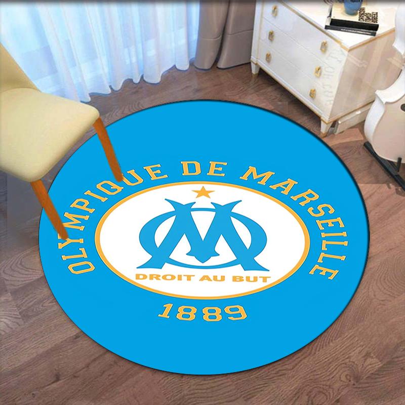 Olympique de Marseille Printed Round Rug Carpet Chair Rug Area Rug Entryway Doormats,for Office Chair Living Room Bedroom Kitchen Room.