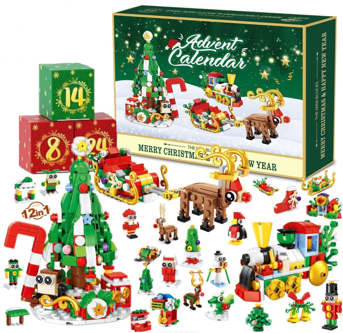 

2024 Christmas Advent Calendar with Building Pretend Play Christmas Gift for Boys and Christmas Ages 6 and Up Blocks, Kids Toy, 24-Day Countdown,