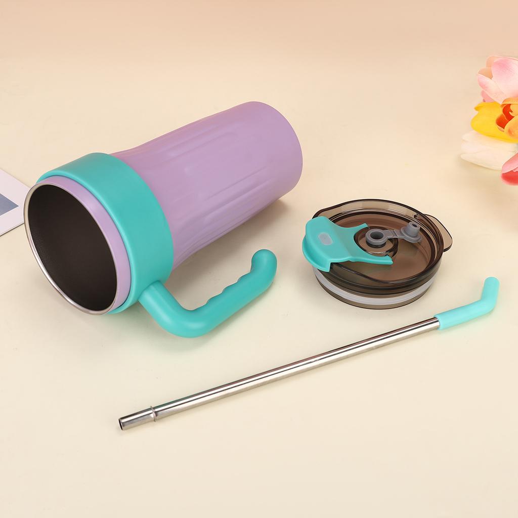 New Dopamine Handle Cup Double-layer Vacuum Large-capacity Straw Thermos Cup Outdoor Portable Car Ice Cup