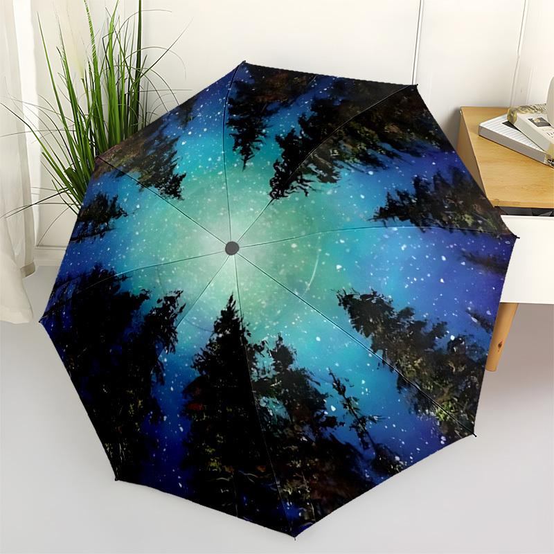 1pc Forest Sky Aurora Automatic Folding Umbrella, Sturdy And Durable Automatic Folding Umbrella with 8 Ribs, Convenient for Outdoor Use196