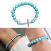 Unisex Stretchy Turquoise Bead Bracelet 10mm Stones Crucifix Symbol Adjustable Spiritual Wrist Accessory for Women Men