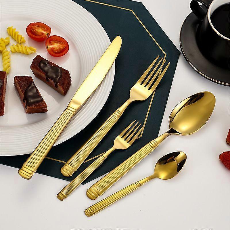 Roman column black 20-piece set Roman column stainless steel cutlery knife, fork and spoon 24-piece set hotel restaurant steak knife, fork and spoon