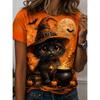 Fashion Women Retro Creative Cat Pattern Print T Shirt Funny Casual O-neck Short Sleeves T-shirt Summer Female Tee Shirt Halloween Limited Edition
