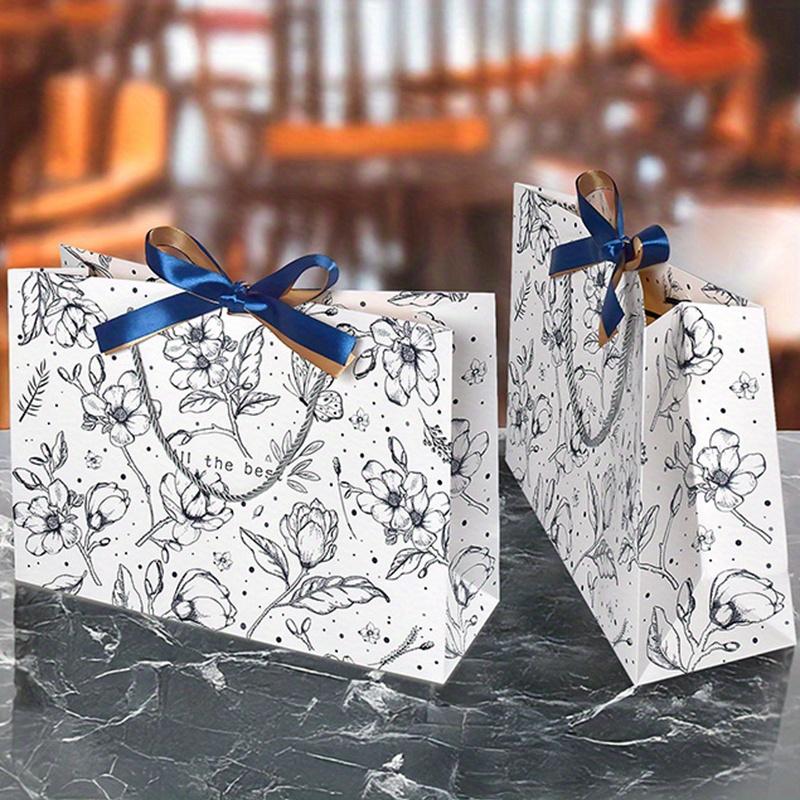 5 Stück Papiergeschenktüten mit Blumendruck, faltbare Geschenk- und Einkaufshandtaschen für Geburtstag, Hochzeit und Weihnachten, für den täglichen Gebrauch und als Feiertagsverpackung