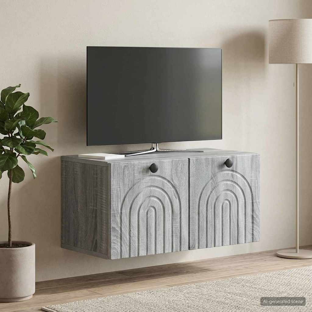 Wall Mounted TV Cabinet Grey Sonoma 59.5 x 31 x 30 cm