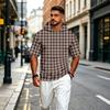 Felpa con Cappuccio da Uomo a Maniche Corte con Stampa a Quadri Retrò, Pullover Leggero Casual per l'Uso Quotidiano