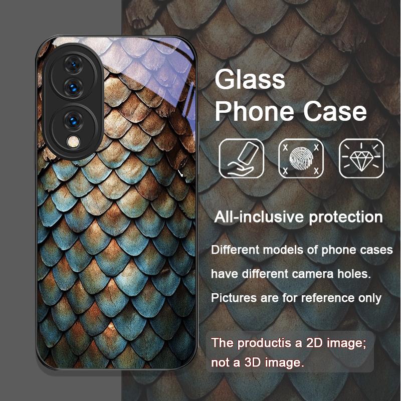 Carcasă de telefon din sticlă securizată imprimată cu textură de solzi aurii negri pentru Huawei Nova 13 Pro 12 11SE 10 P60 P40 Mate 40 50 60 Huse