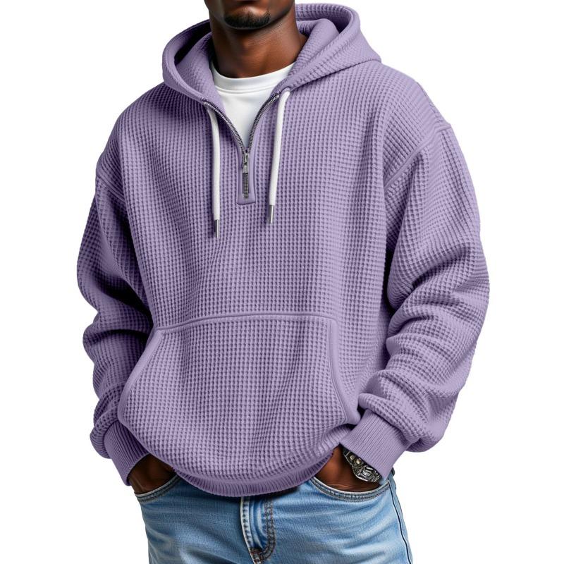 Men S Autumn Winter Waffle Hooded Pullover Zip Sweatshirt