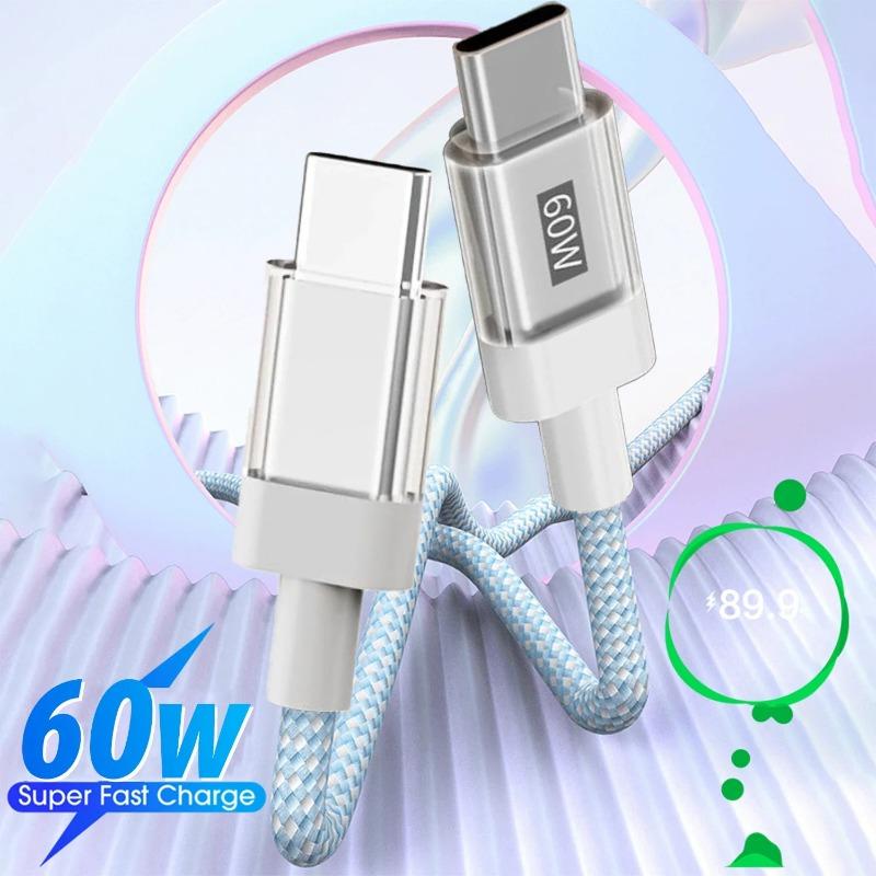 60W PD USB-C to USB C Fast Charger Cable For Apple iPhone 16 15 Pro Max 15 Plus Xiaomi Samsung Type C Quick Charging Data Wire