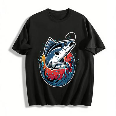 Swordfish Leaping Waves Print Casual T-Shirt For Fishing Lovers Pure Cotton T-shirt