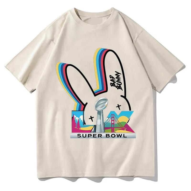 Bad Bunny Super Bowl Tshirts Short Sleeve Pure Cotton Oneck Fashion Tshirts Men Women Clothing Unisex Streetwear Hip Hop Tops