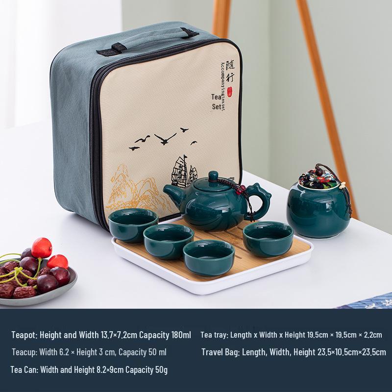 Portable Ceramic Tea Set with Tray - Custom Engraved Anniversary Gift