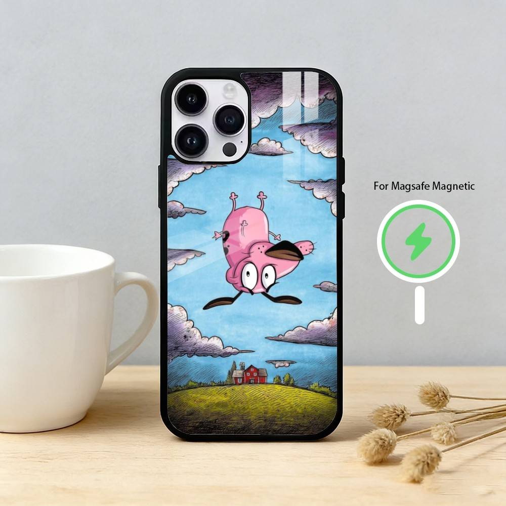 Cartoon C-COURAGE The C-Cowardly D-Dog Phone Case For iPhone 17 16 15 14 13 12 Pro Max Plus for Mirror Wireless Magnetic Cover