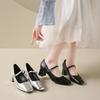 Frühling Elegante Damen Schnalle Mary Janes Schuhe Klobiger Absatz Quadratische Spitze Kleiderschuhe Hohe Absätze Pumps Damen Büro Lederschuhe