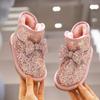 Children Princess Boots Girls Butterfly Knot Glitter Sequin Snow Warm Shoes Thickened Velvet Shoes Soft Bottom Non-slip Boots