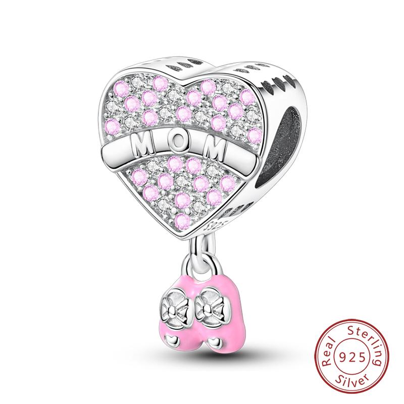 Mother'S Day Copper Pink Heart Shape Embrace Mom Charms Pendants Fit Qikaola Original Bracelet Diy Jewelry Gift