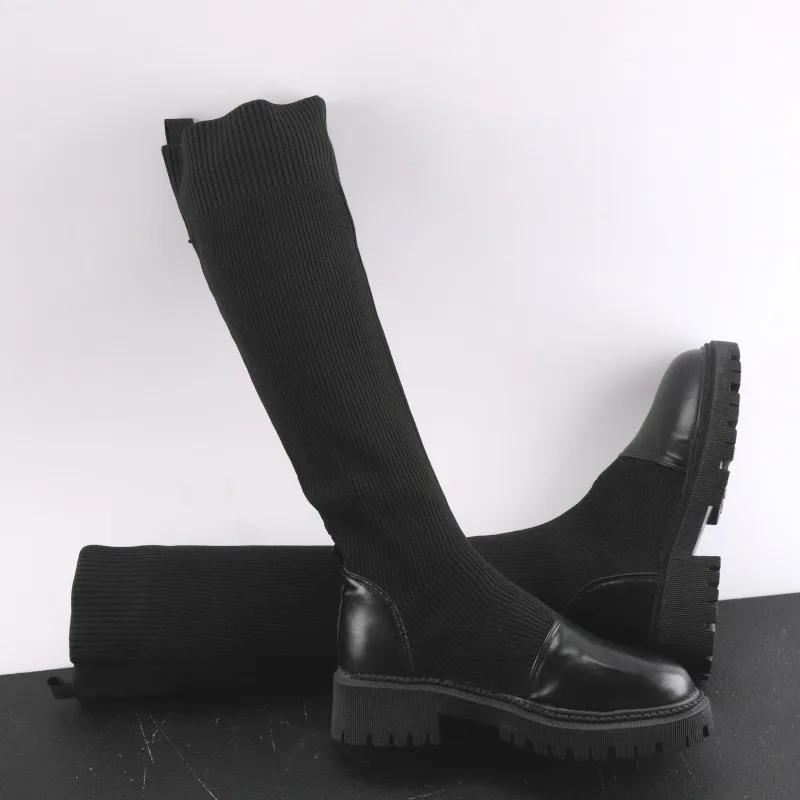 Winter Women Sock High Boots Knitting Mid Heels Fashion Shoes Woman Brand 2025 Trend Goth Fad Pumps Cozy Party Snow Botas Mujer