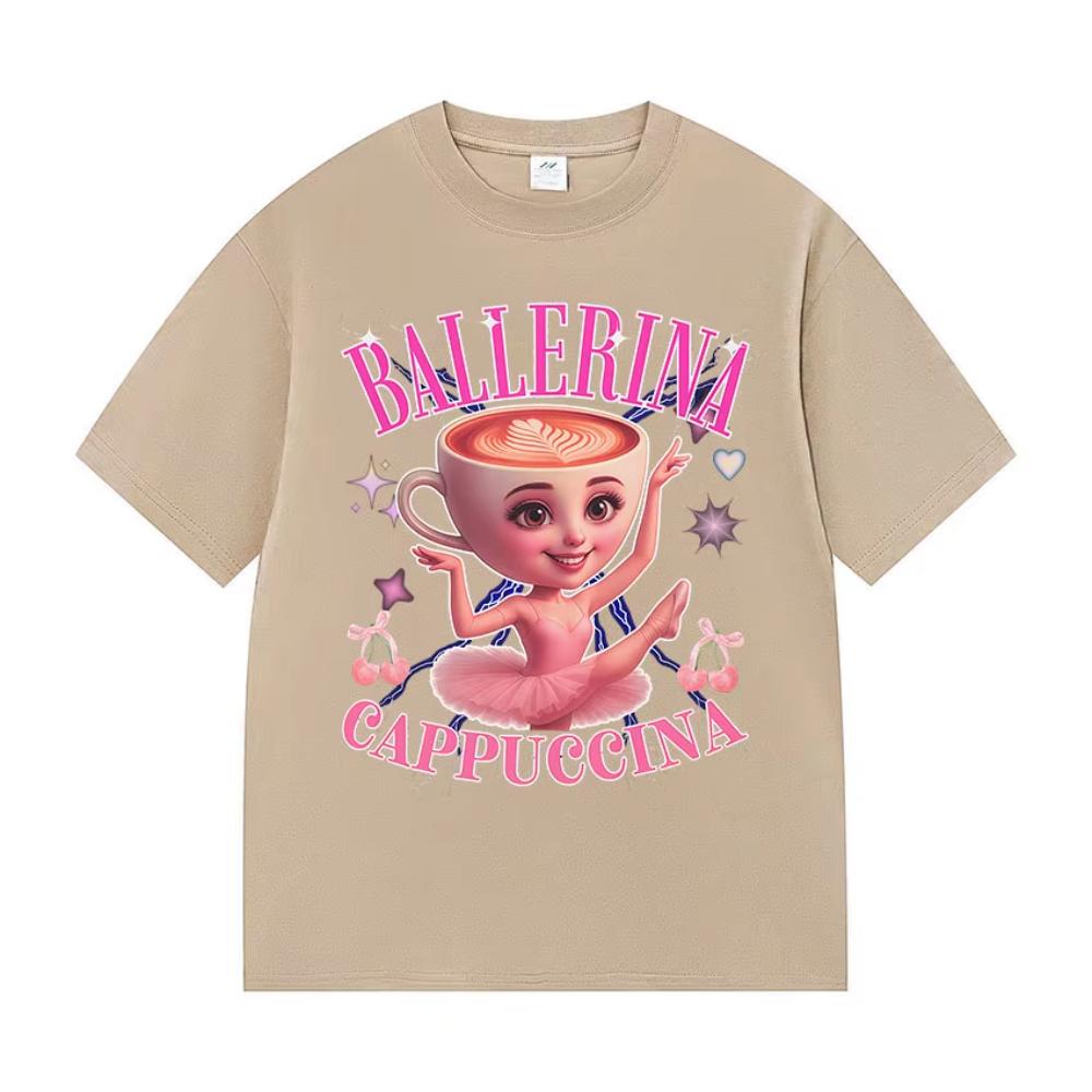 Funny Ballerina Capucina Graphic Tee Shirt Men's Women Coffee Lover Gift Cotton T-shirts Summer Cute O-Neck Short Sleeve T-shirt